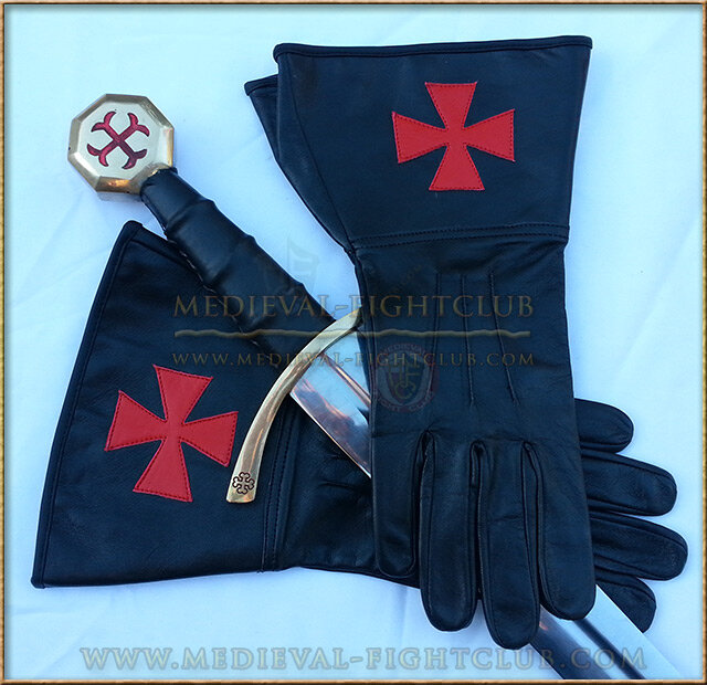 Leather Gauntlet Gloves - Templar Brother Crusader